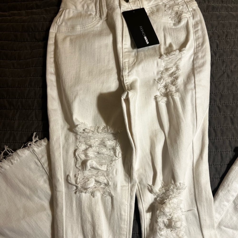 Fashion Nova Distressed White Skinny Jeans